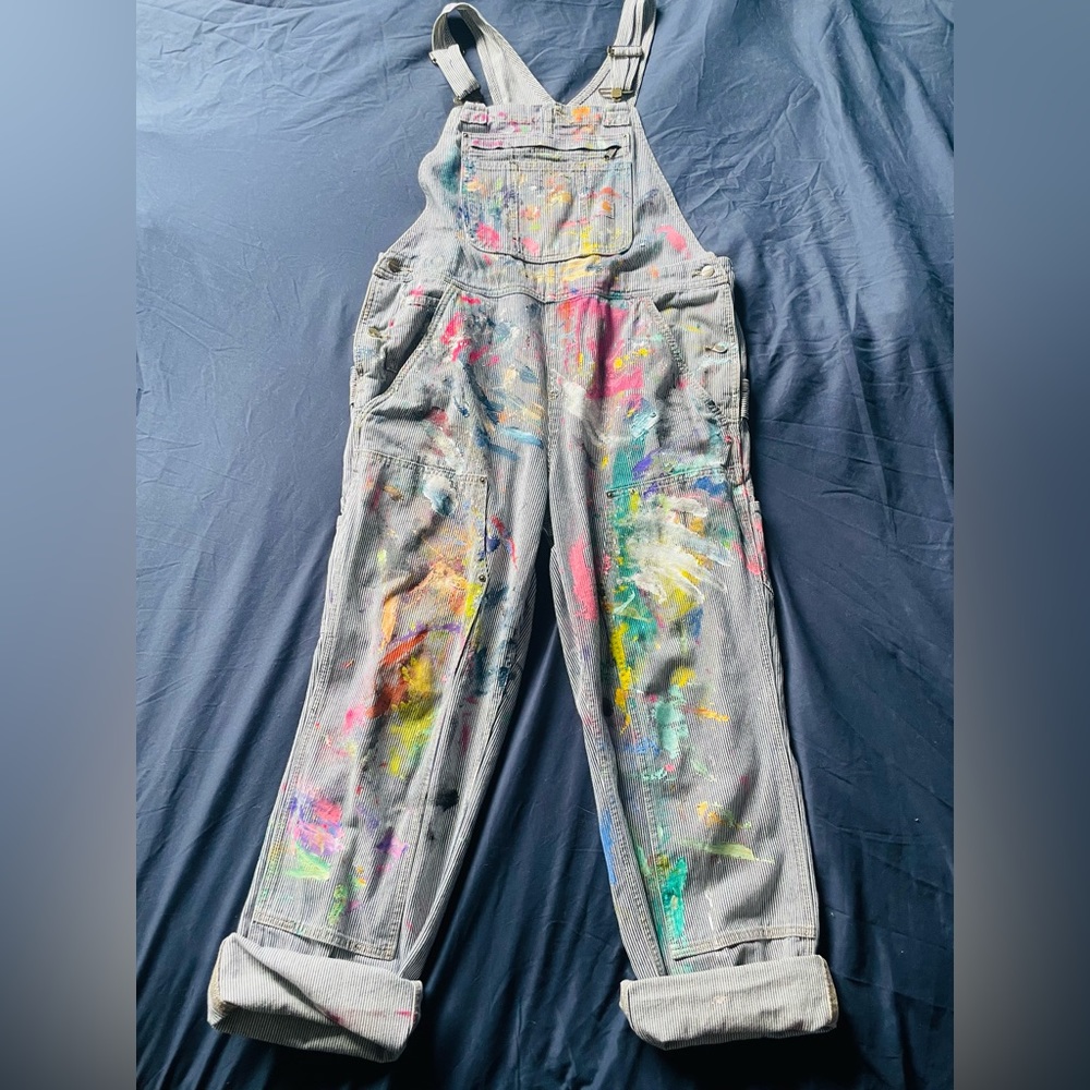 CARHARTT WOMEN'S RELAXED FIT DENIM RAILROAD STRIPE BIB OVERALL LARGE